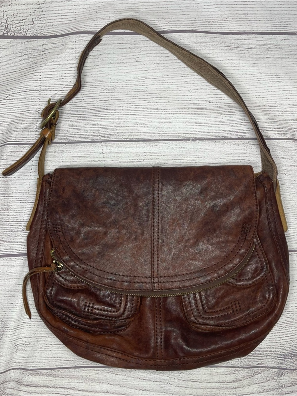 Lucky Brand Vintage Brick Stash Fold Over Lamb Leather Purse Bag